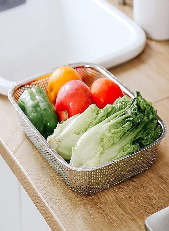 Zomify Drain Basket Steel Big Drip Tray Kitchen Drying Stand Mesh Sink Rectangle Basket Mesh Fruits, Vegetable, Drainer Washer (Pack of 1, 12 * 8.5 * 3 Centimeters, Silver) - Image 3